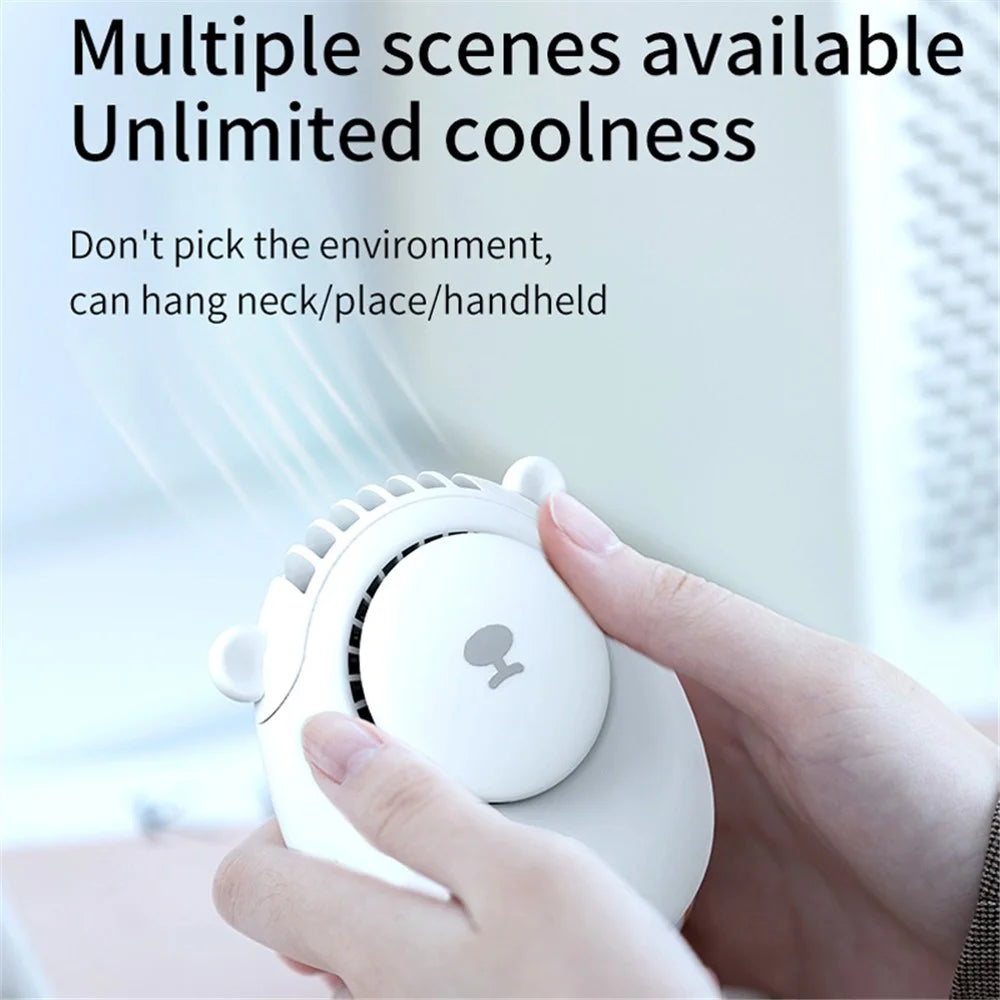 DIROSE Cute Bear Design Portable Mini Summer Rechargeable Fan Cooler Mute Cooling Fan with Neck Rope - Blue - 3