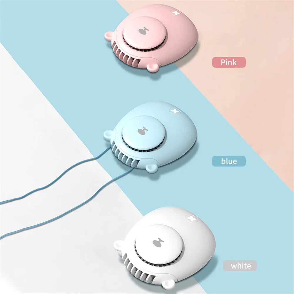 DIROSE Cute Bear Design Portable Mini Summer Rechargeable Fan Cooler Mute Cooling Fan with Neck Rope - Blue - 6