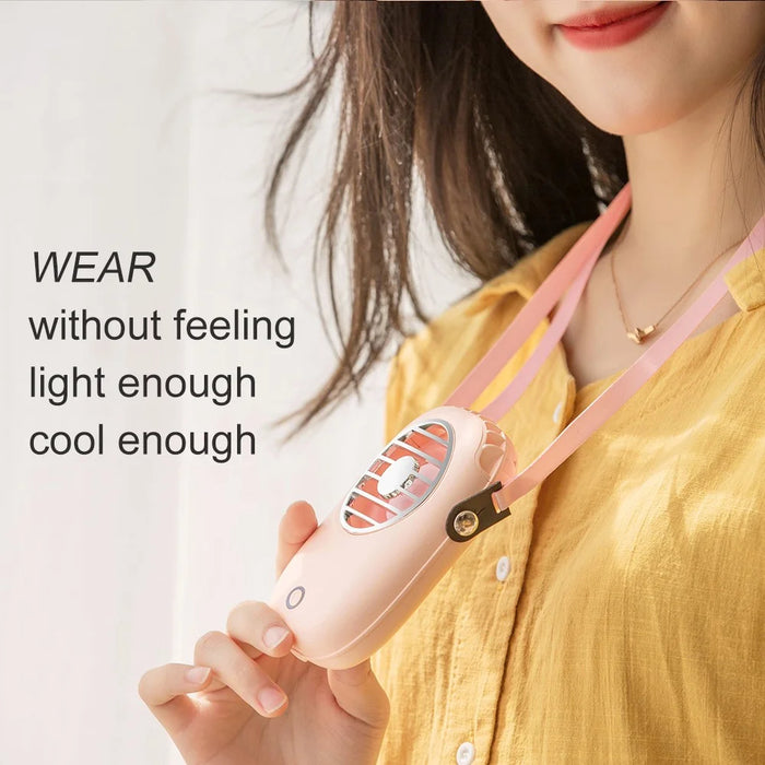 616 Portable USB Charging Mini Cooling Fan Summer Desktop/Handheld Fan Cooler with Neck Strap - Green - 2