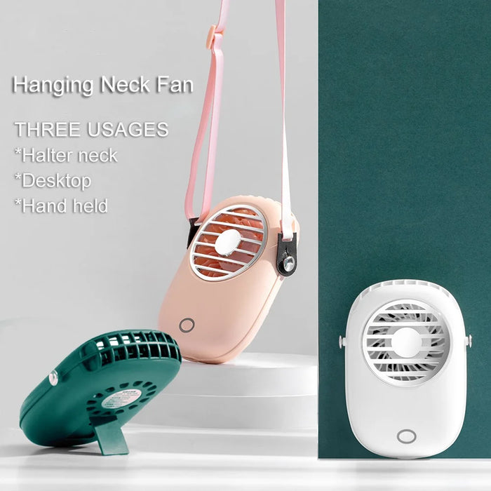 616 Portable USB Charging Mini Cooling Fan Summer Desktop/Handheld Fan Cooler with Neck Strap - Green - 5