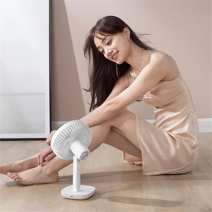 F6 4000mAh Oscillating Standing Desktop Fan 3-Speed Table Fan Mini Personal Fan for Home/Office/Bedroom - White - 4