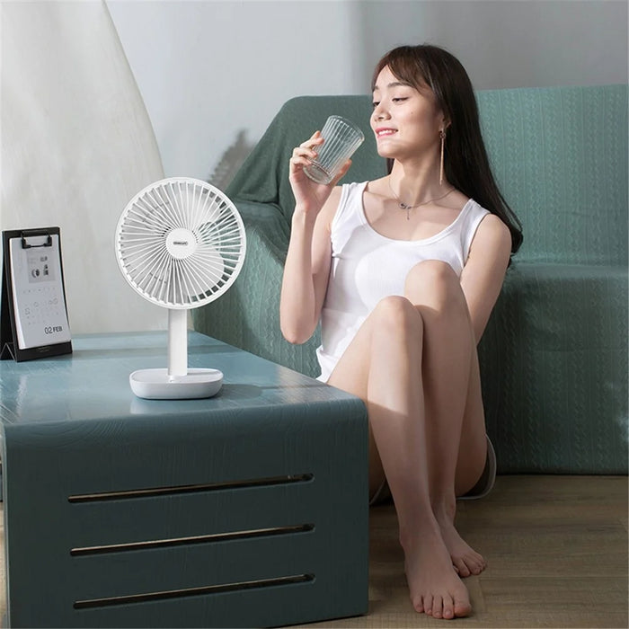 F6 4000mAh Oscillating Standing Desktop Fan 3-Speed Table Fan Mini Personal Fan for Home/Office/Bedroom - White - 6