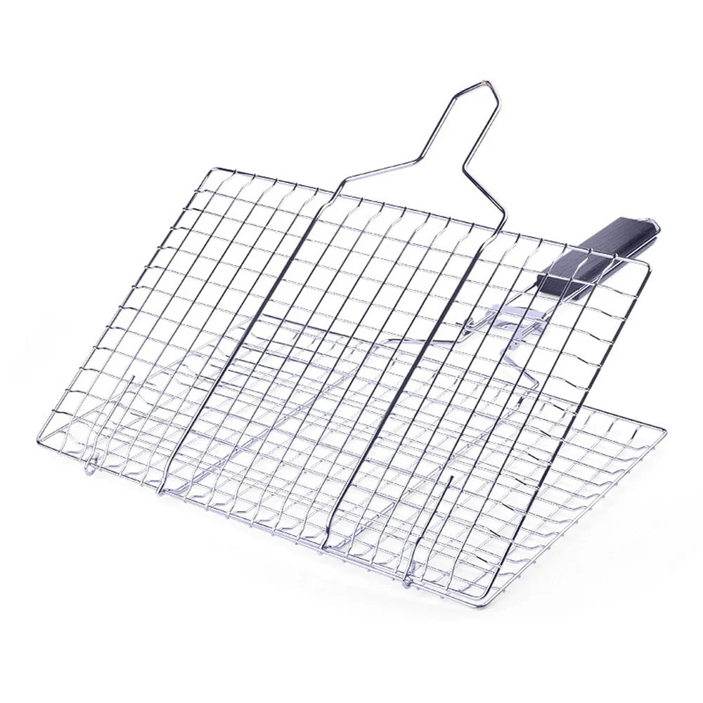 Outdoor Barbecue Grill Basket Fish Fillet Vegetable BBQ Rack with Removable Handle (No FDA Certificate) - 1