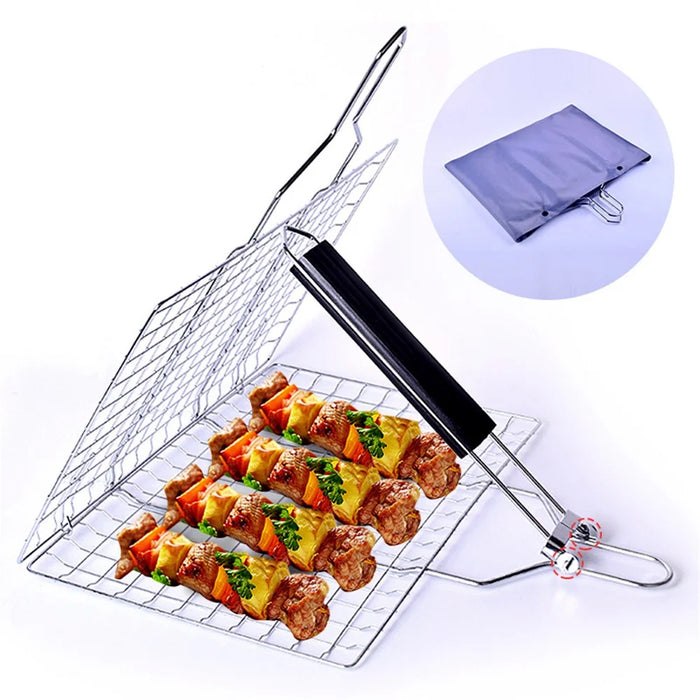 Outdoor Barbecue Grill Basket Fish Fillet Vegetable BBQ Rack with Removable Handle (No FDA Certificate) - 2