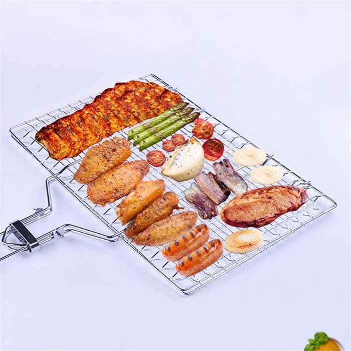 Outdoor Barbecue Grill Basket Fish Fillet Vegetable BBQ Rack with Removable Handle (No FDA Certificate) - 3