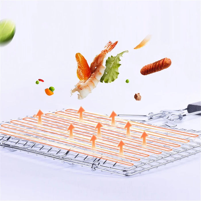 Outdoor Barbecue Grill Basket Fish Fillet Vegetable BBQ Rack with Removable Handle (No FDA Certificate) - 4
