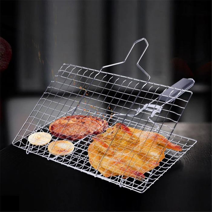 Outdoor Barbecue Grill Basket Fish Fillet Vegetable BBQ Rack with Removable Handle (No FDA Certificate) - 7