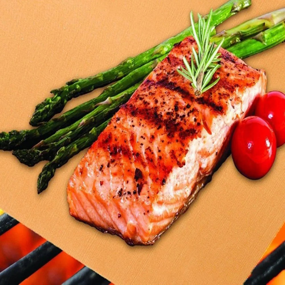 6PCS Grill Mats for Outdoor Grill (BPA-Free, FDA Certified), Non-Stick BBQ Grill Pads 30x40cm Reusable Grill Mats Works for Gas Charcoal Electric Grill, Bronze - 2