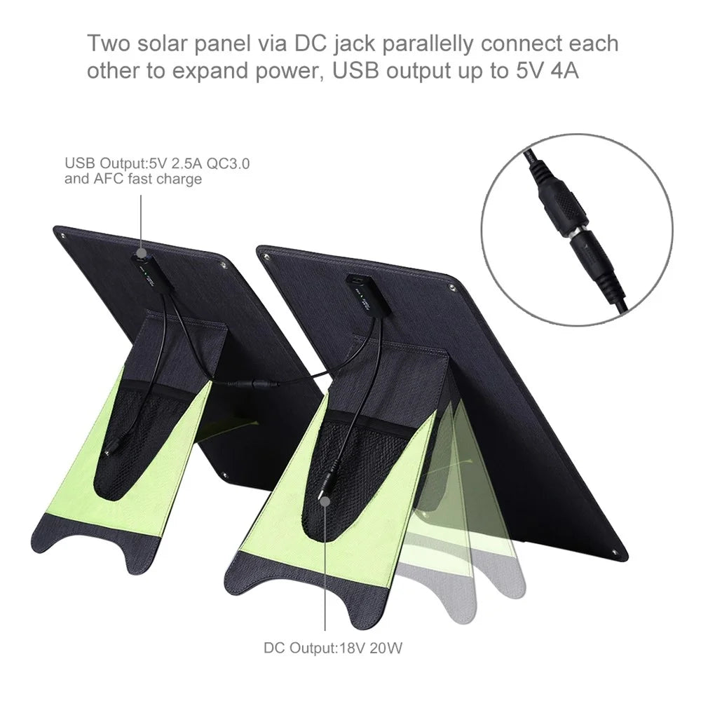 HAWEEL HWL2748B 20W Outdoor Solar Panel Charger Fast Charging Support Connected in Series Solar Charger with Alligator Clip - 4
