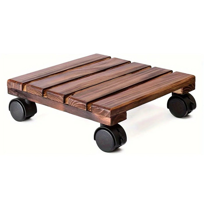 25x25cm Square Flower Pot Tray with Wheels Thickened Wooden Roller Base - 1