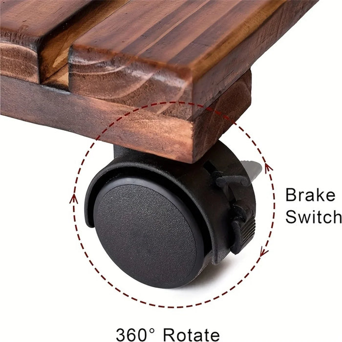 25x25cm Square Flower Pot Tray with Wheels Thickened Wooden Roller Base - 2