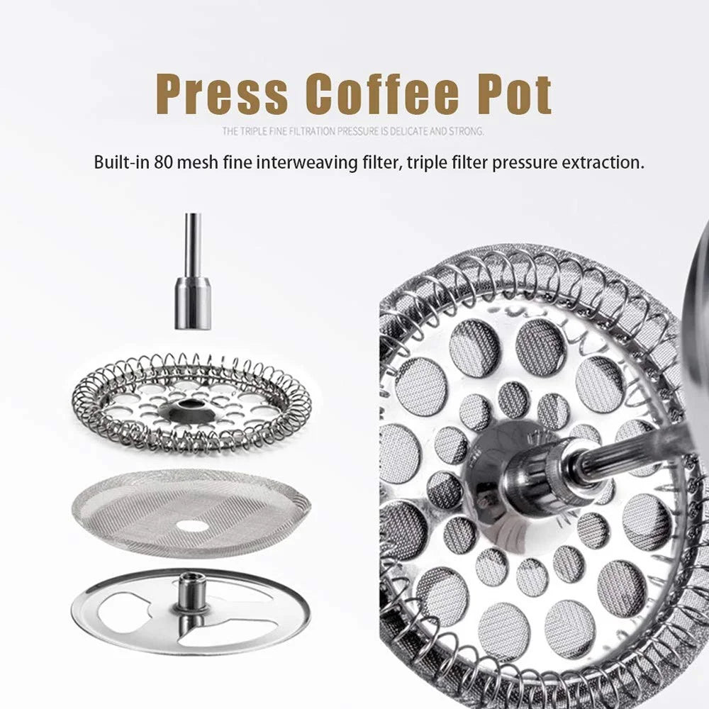 1000ml French Press Coffee Maker Stainless Steel Double Walled Insulated Coffee Pot (BPA Free, No FDA) - Steel Color - 3