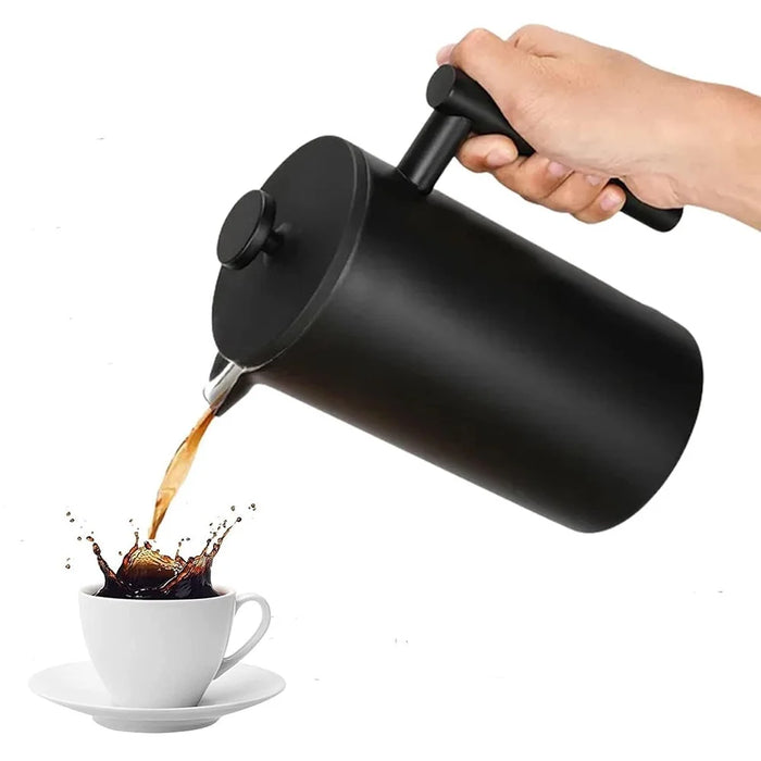 1000ml French Press Coffee Maker Stainless Steel Double Walled Insulated Coffee Pot (BPA Free, No FDA) - Black - 2