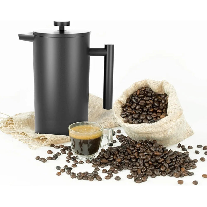 1000ml French Press Coffee Maker Stainless Steel Double Walled Insulated Coffee Pot (BPA Free, No FDA) - Black - 6