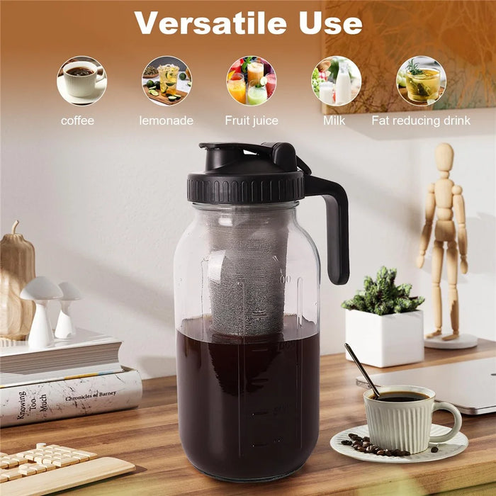 64oz Cold Brew Coffee Maker Soda-Lime Glass Wide Mouth Mason Jar with Filter (BPA Free, No FDA) - 4
