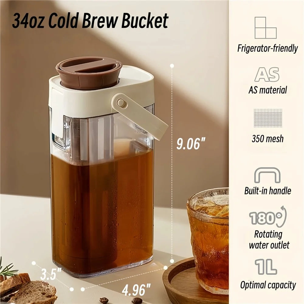 1000ml Large Capacity Cold Brew Coffee Pot with Detachable Tea Infuser Plastic Cold Water Kettle (No FDA, BPA Free) - 6