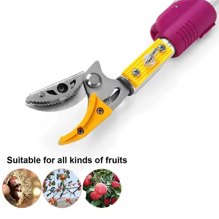 2.2m Telescopic Fruit Picker 2 Sections Extendable Aluminum Alloy Pole Pruning Shears Harvesting Tool - 3