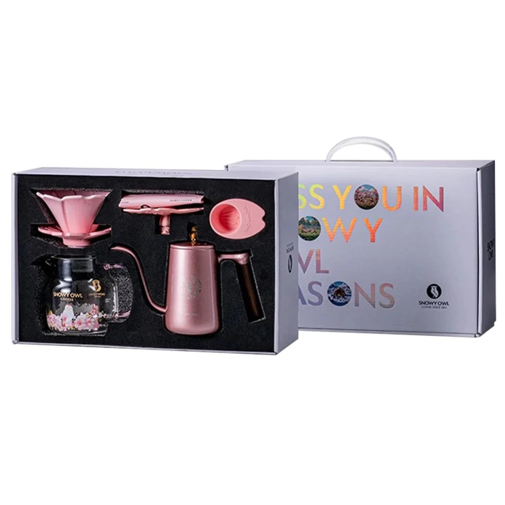 SNOWY OWL 7Pcs Pour Over Coffee Set Hand Grinder Dripper Kettle Manual Brewing Kit (BPA Free, No FDA) - Pink - 1