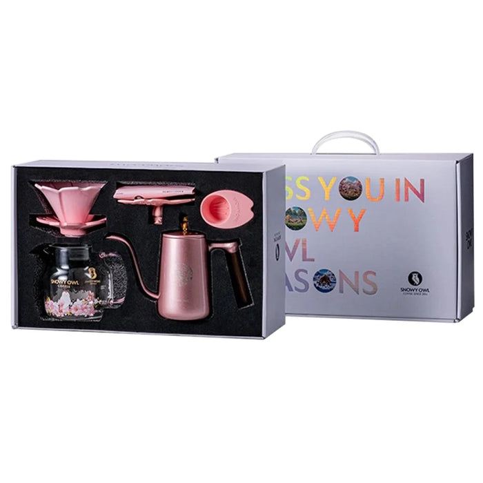 SNOWY OWL 7Pcs Pour Over Coffee Set Hand Grinder Dripper Kettle Manual Brewing Kit (BPA Free, No FDA) - Pink - 1