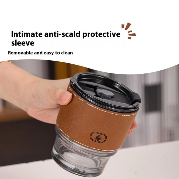 2Pcs Pour Over Coffee Set Drip Kettle and Glass Cup with Heat Resistant Sleeve for Home / Office Brewing (BPA Free, No FDA) - Brown - 6