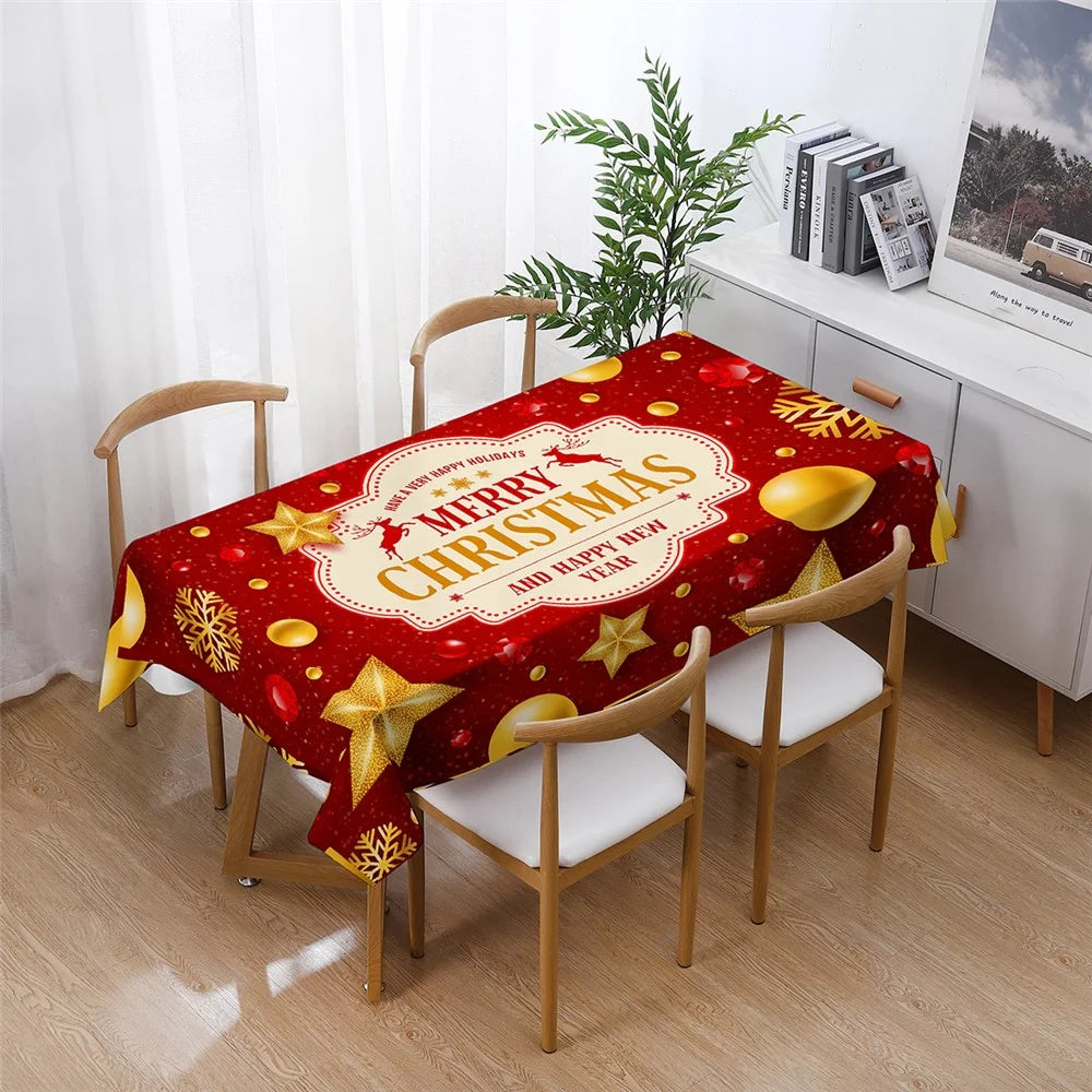 140x210cm Merry Christmas Santa Claus Bell Print Tablecloth Dinner Table Cover Decoration - Style 12 - 1