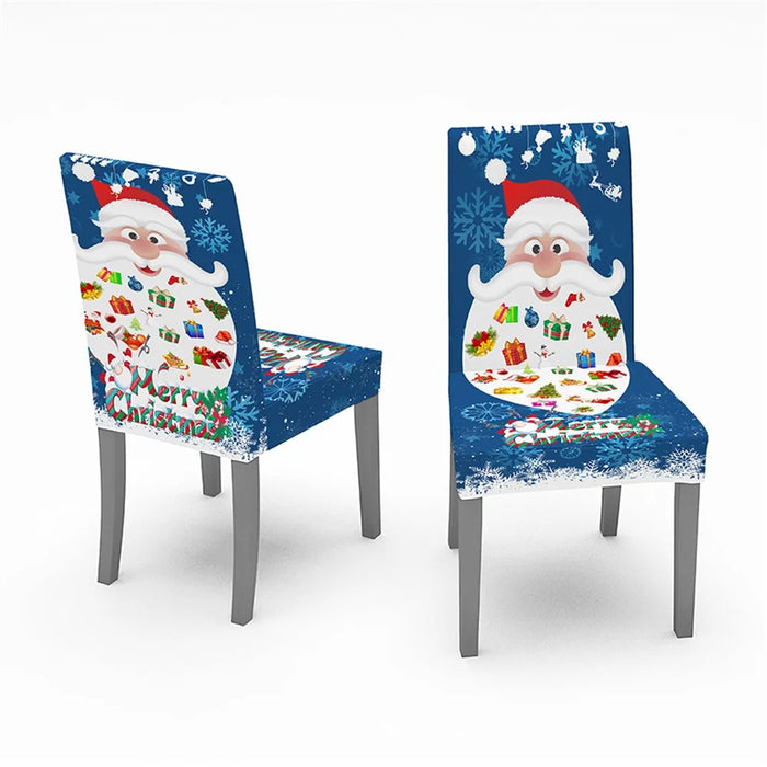 140x140cm Xmas Party Tablecloth Dining Table Cover with 4 Chair Covers Christmas Festival Decoration - Blue Santa - 2