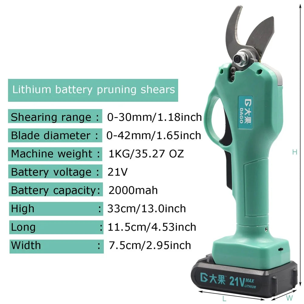 DAGO 21V Electric Pruning Shears Cordless Rechargeable Gardening Fruit Pruner Tree Branch Flowering Bushes Trimmers (1Pc Battery) - UK Plug - 2