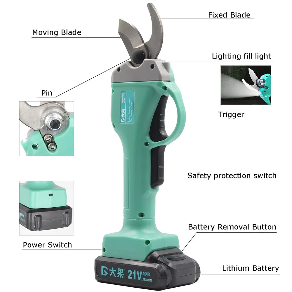 DAGO 21V Electric Pruning Shears Cordless Rechargeable Gardening Fruit Pruner Tree Branch Flowering Bushes Trimmers (1Pc Battery) - UK Plug - 3