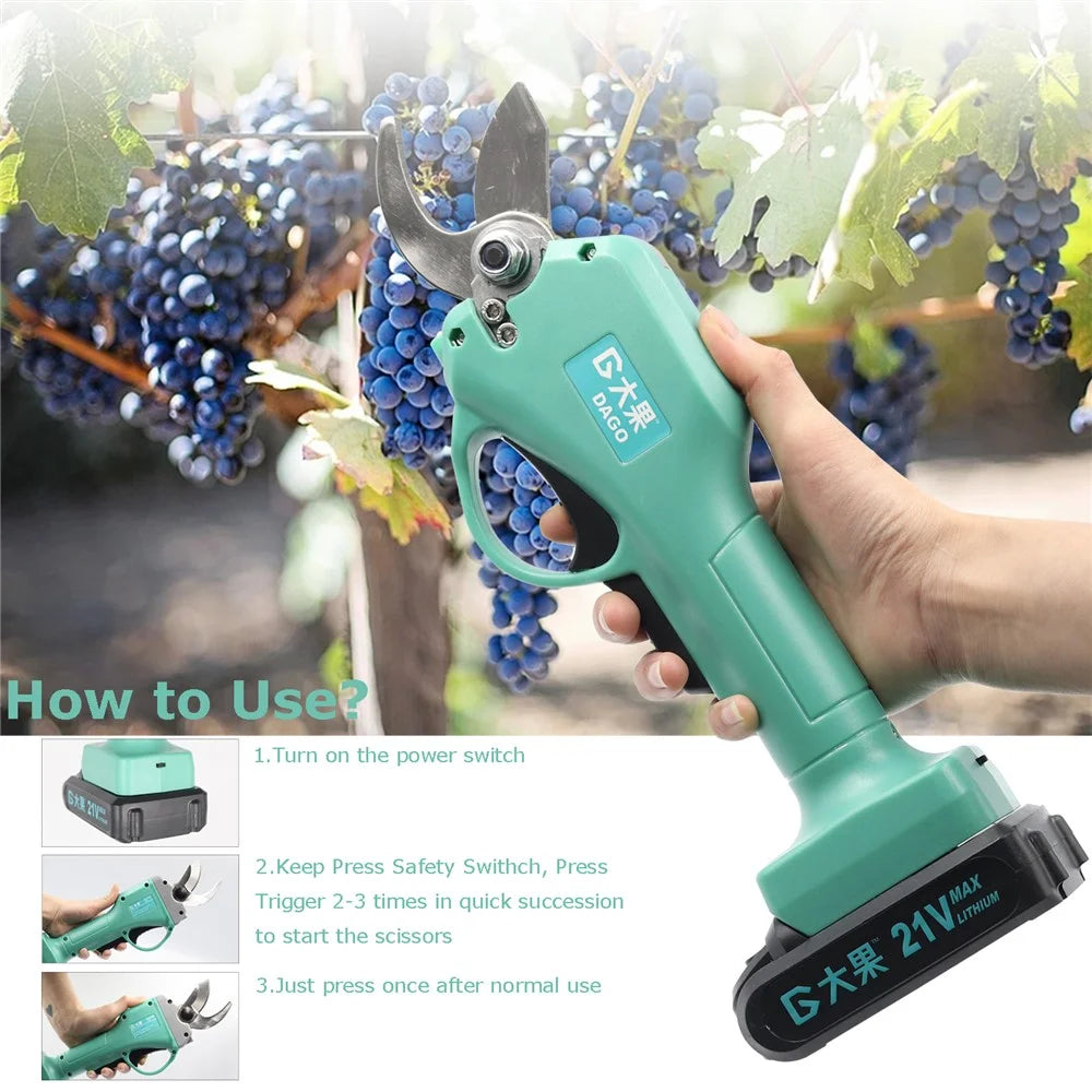 DAGO 21V Electric Pruning Shears Cordless Rechargeable Gardening Fruit Pruner Tree Branch Flowering Bushes Trimmers (1Pc Battery) - UK Plug - 4