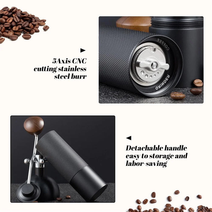 Manual Coffee Grinder 5 Blades Handheld Bean Mill Adjustable Coarseness Stainless Steel Burr Grinder - Black - 5