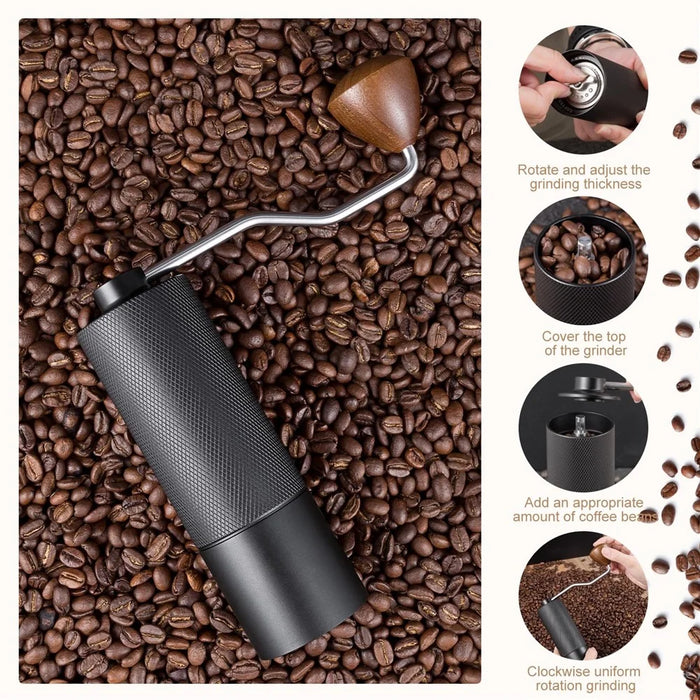 Manual Coffee Grinder 5 Blades Handheld Bean Mill Adjustable Coarseness Stainless Steel Burr Grinder - Black - 6