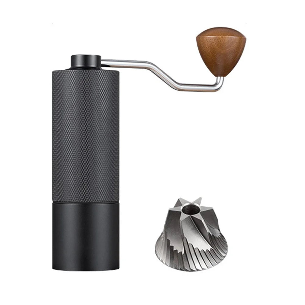 Manual Coffee Grinder 6 Blade Hand Crank Mill For Coffee Beans Adjustable Coarseness Stainless Steel Burr - Black - 1