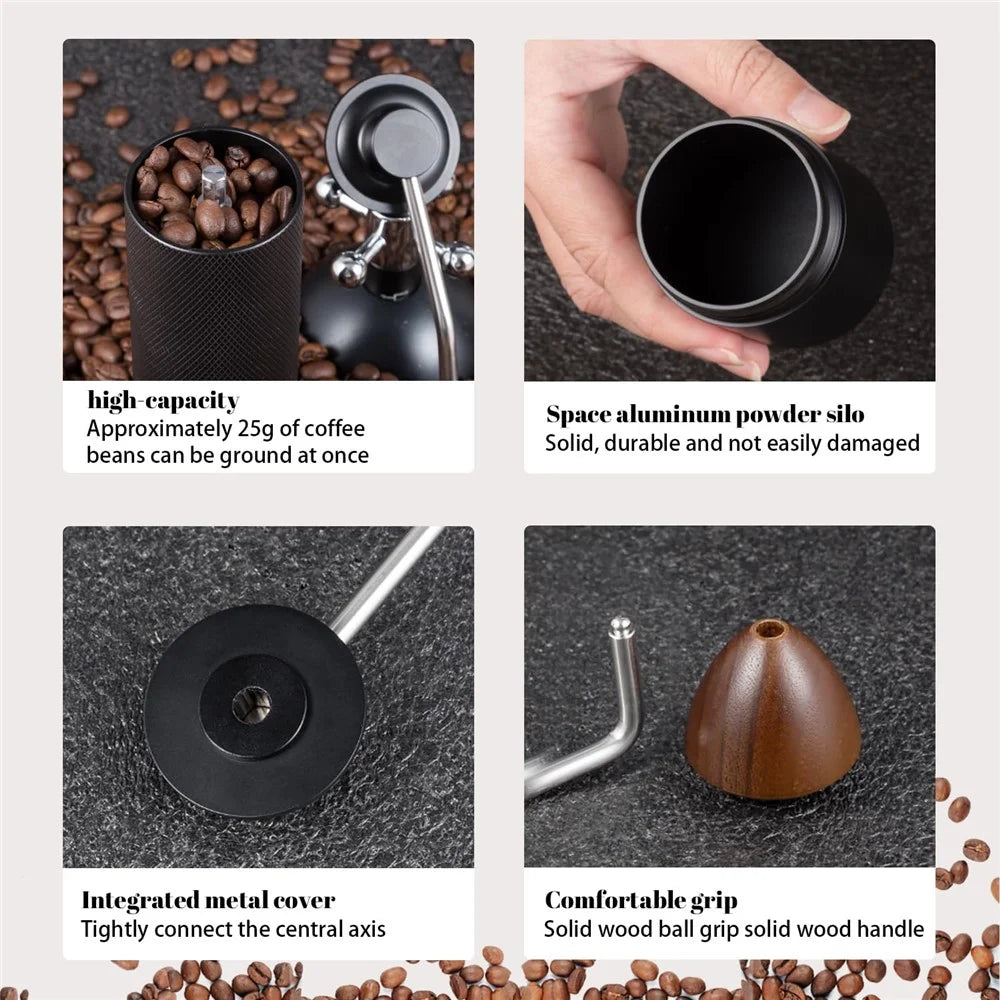 Manual Coffee Grinder 6 Blade Hand Crank Mill For Coffee Beans Adjustable Coarseness Stainless Steel Burr - Black - 3