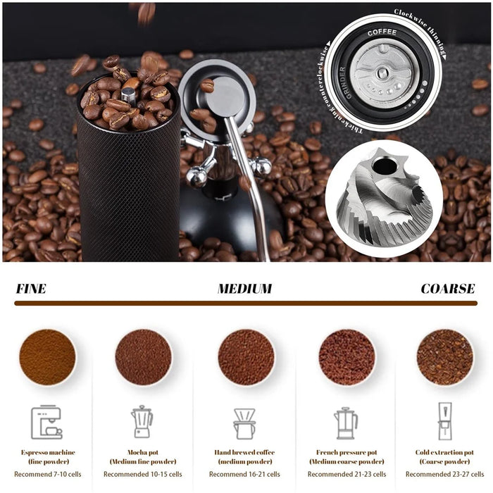 Manual Coffee Grinder Hand Crank Mill 7 Blade Burr Grinder Adjustable Coarseness For Fresh Brew - Black - 2