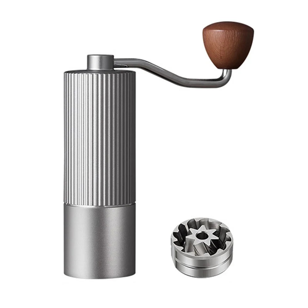Manual Coffee Grinder Coarse Vertical Groove 7 Blade Hand Crank Mill For Coffee Beans Adjustable Coarseness - Silver - 1