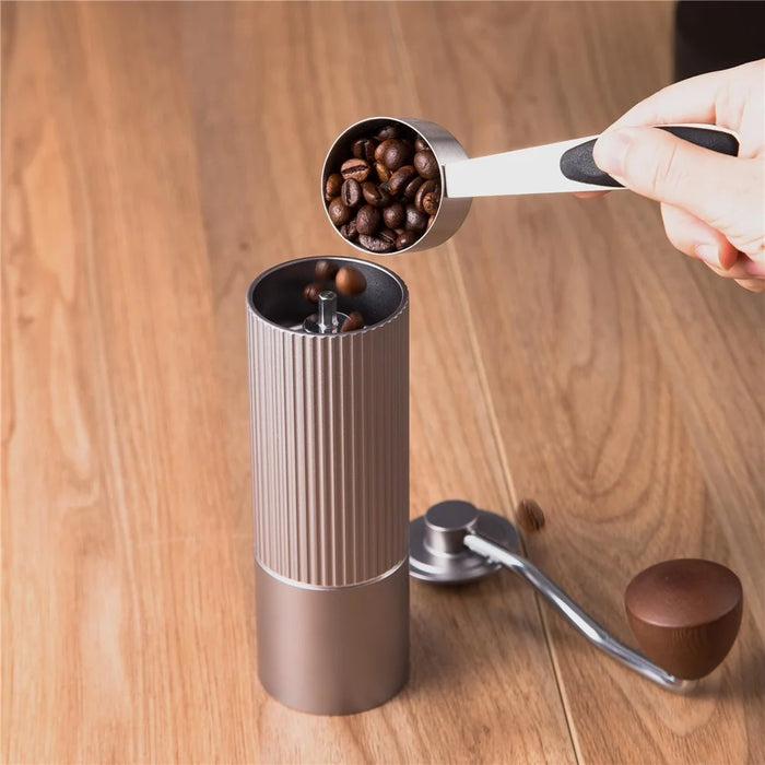 Manual Coffee Grinder Coarse Vertical Groove 7 Blade Hand Crank Mill For Coffee Beans Adjustable Coarseness - Silver - 3