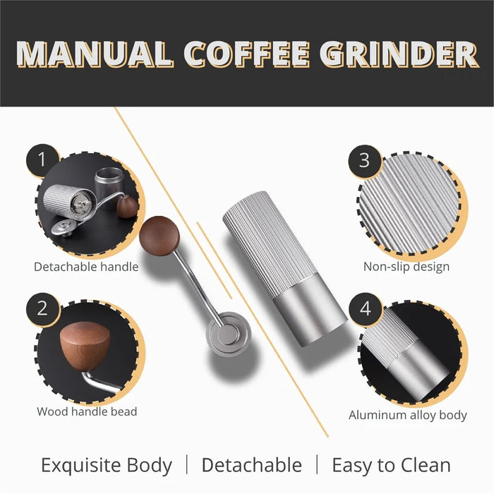 Manual Coffee Grinder Coarse Vertical Groove 7 Blade Hand Crank Mill For Coffee Beans Adjustable Coarseness - Silver - 5