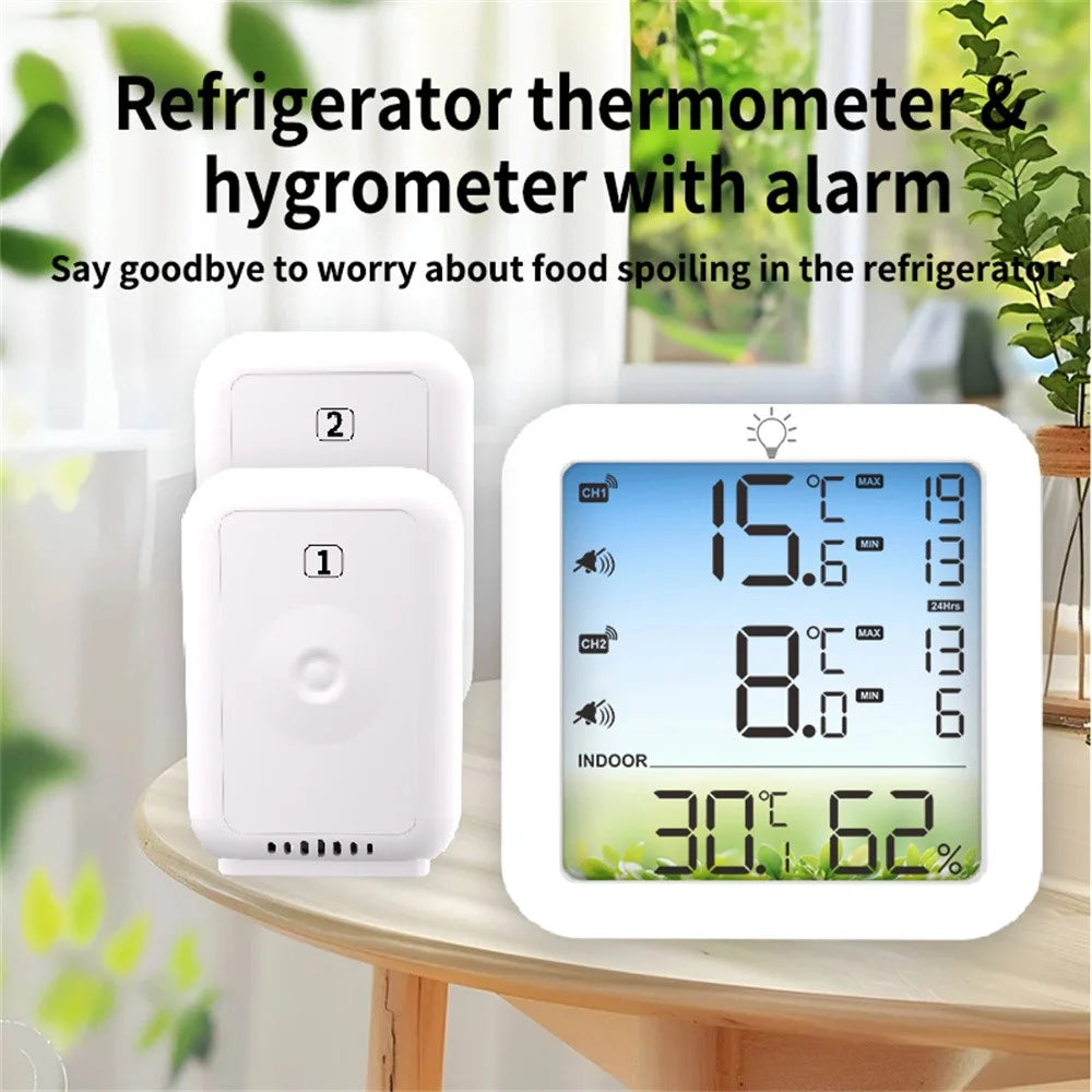 TS-8082 Dual Channel Wireless Thermometer Hygrometer Fridge Freezer 2 Sensors Temperature Alarm Temperature Monitor for Cold Storage - 2