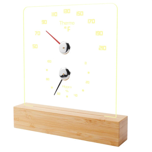 TS-JX810 Sauna Thermo Hygrometer LED Backlight Fahrenheit Thermometer Hygrometer with Bamboo Base - Wood Color - 1