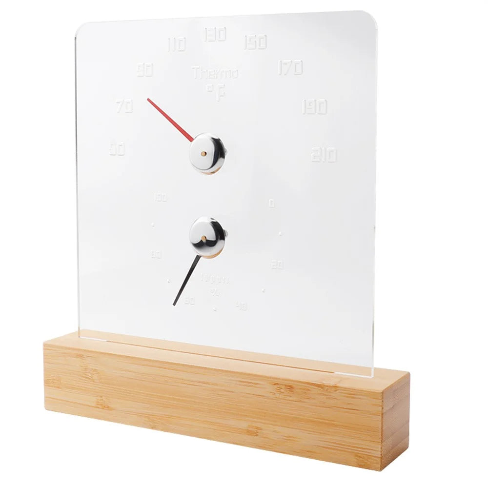 TS-JX810 Sauna Thermo Hygrometer LED Backlight Fahrenheit Thermometer Hygrometer with Bamboo Base - Wood Color - 2