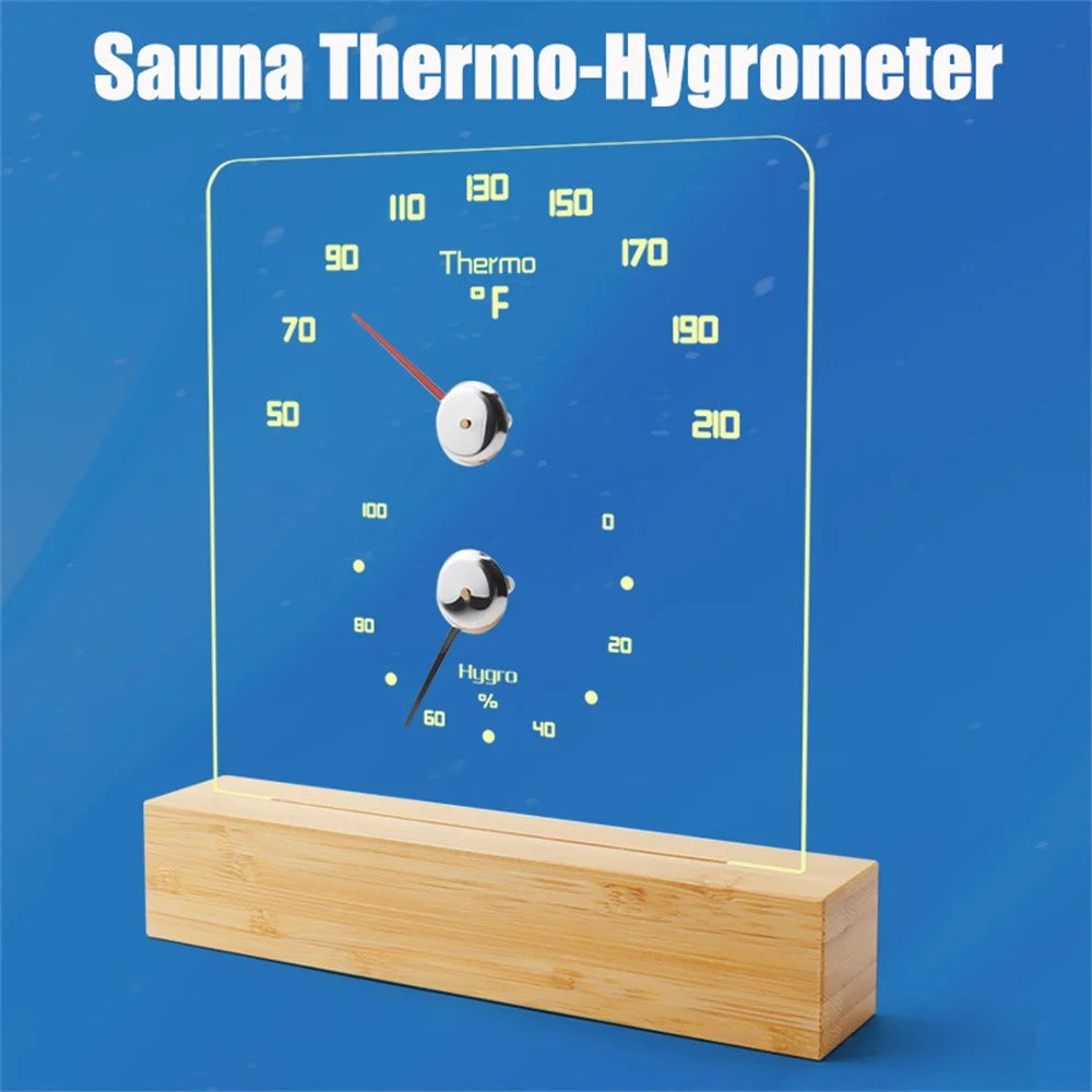 TS-JX810 Sauna Thermo Hygrometer LED Backlight Fahrenheit Thermometer Hygrometer with Bamboo Base - Wood Color - 3