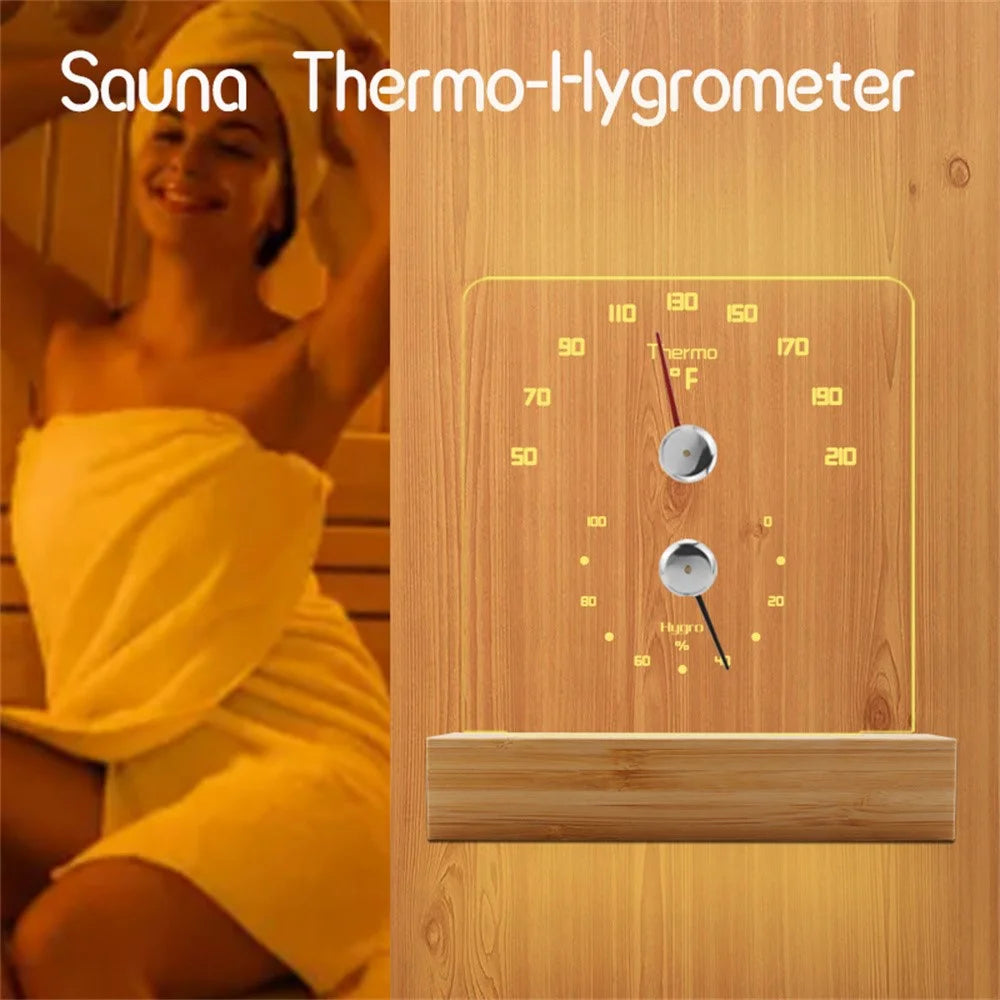TS-JX810 Sauna Thermo Hygrometer LED Backlight Fahrenheit Thermometer Hygrometer with Bamboo Base - Wood Color - 4