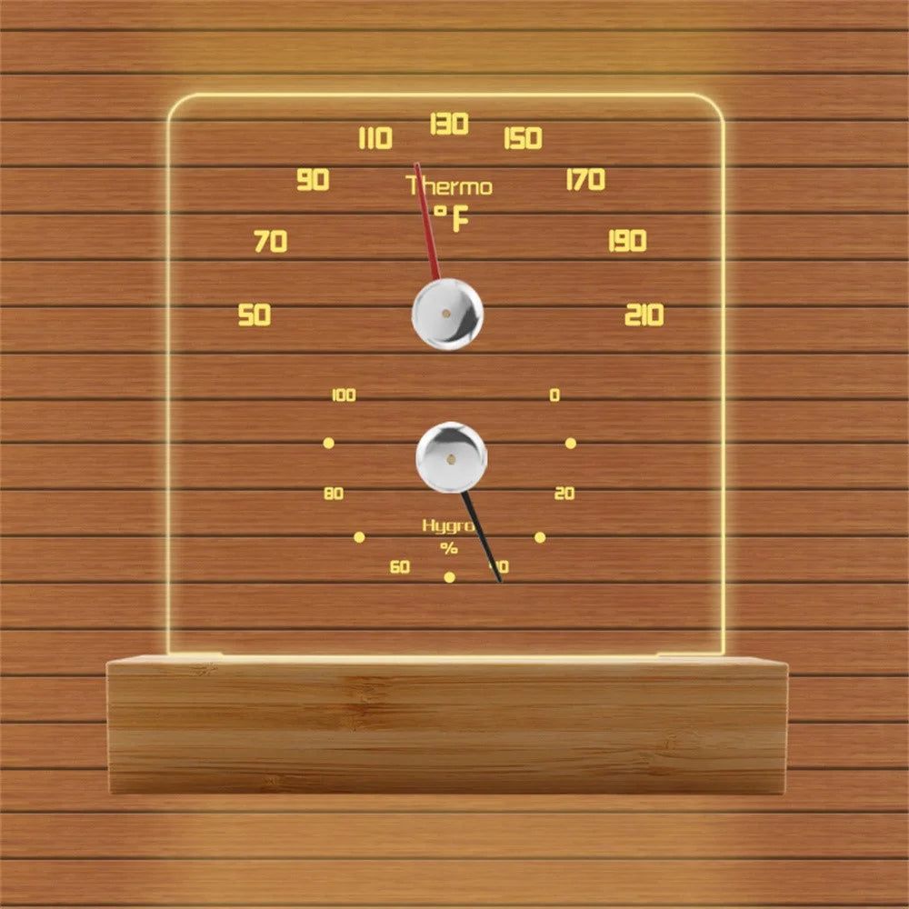TS-JX810 Sauna Thermo Hygrometer LED Backlight Fahrenheit Thermometer Hygrometer with Bamboo Base - Wood Color - 7