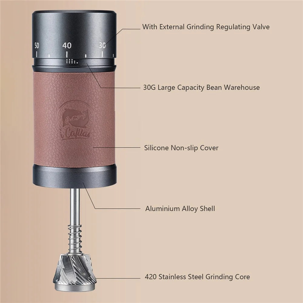 ICAFILAS Stainless Steel 7 Core Burrs Manual Coffee Grinder (BPA Free, No FDA Certificate) - 7