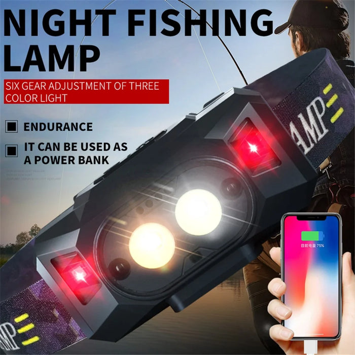 609 Wave Feeling LED Head Light XPG High Light 3 Modes Night Fishing Flashlight Headlamp Power Bank - 3