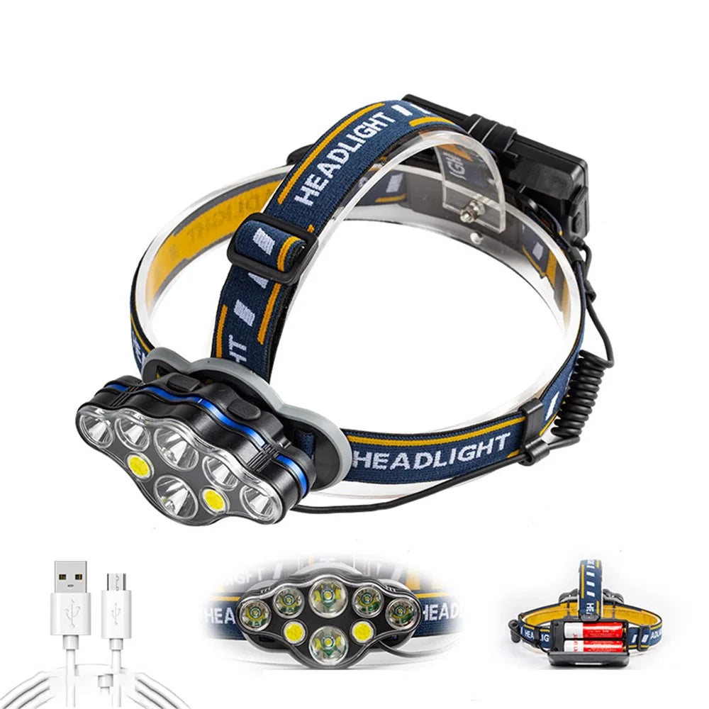 KC08 6xT6+2xCOB Headlamp USB Rechargeable Night Fishing Hunting Cycling Headlight Flashlight - 1