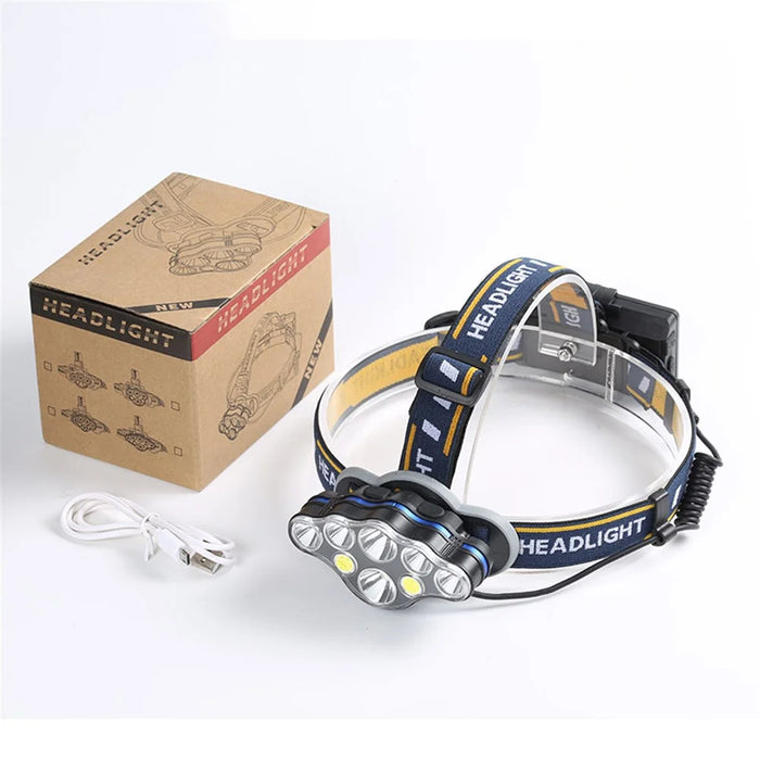 KC08 6xT6+2xCOB Headlamp USB Rechargeable Night Fishing Hunting Cycling Headlight Flashlight - 6