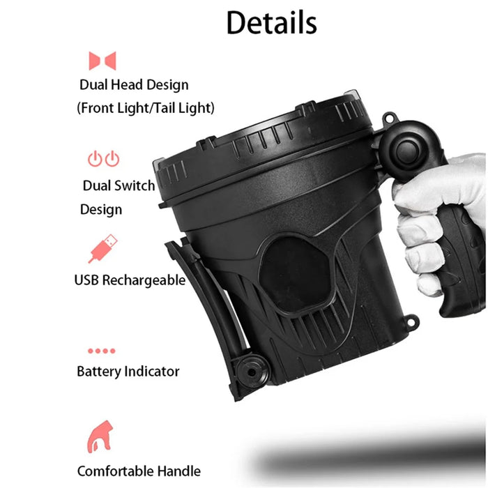 W867A Handheld LED Spotlight Floodlight Searchlight USB Rechargeable Flashlight Work Lighting (Size: M) - 2