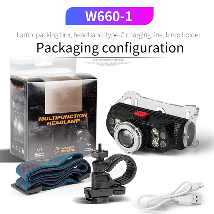 W660-1 90° Adjustable Hand Induction LED Headlight Outdoor Fishing Zoomable Single Head Lamp - 7