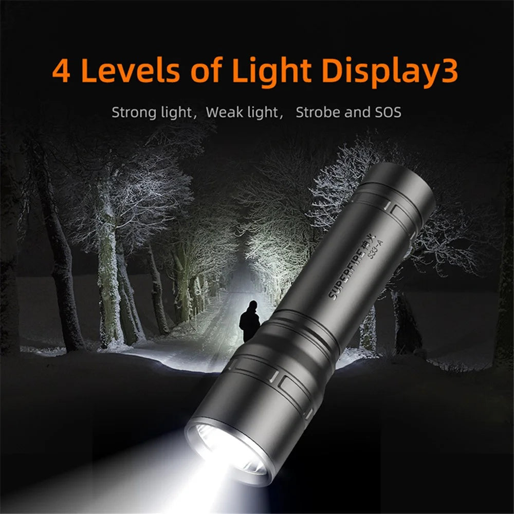 SUPERFIRE S33-A Bright LED Flashlight 4-Mode Rechargeable Waterproof Outdoor Camping Hiking Torch - 5